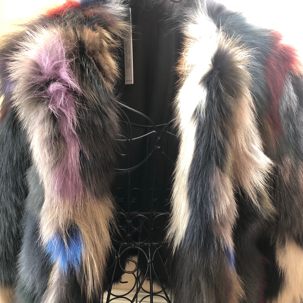 Multi Color Genuine Real Fox Fur Coat Jacket, Sz L